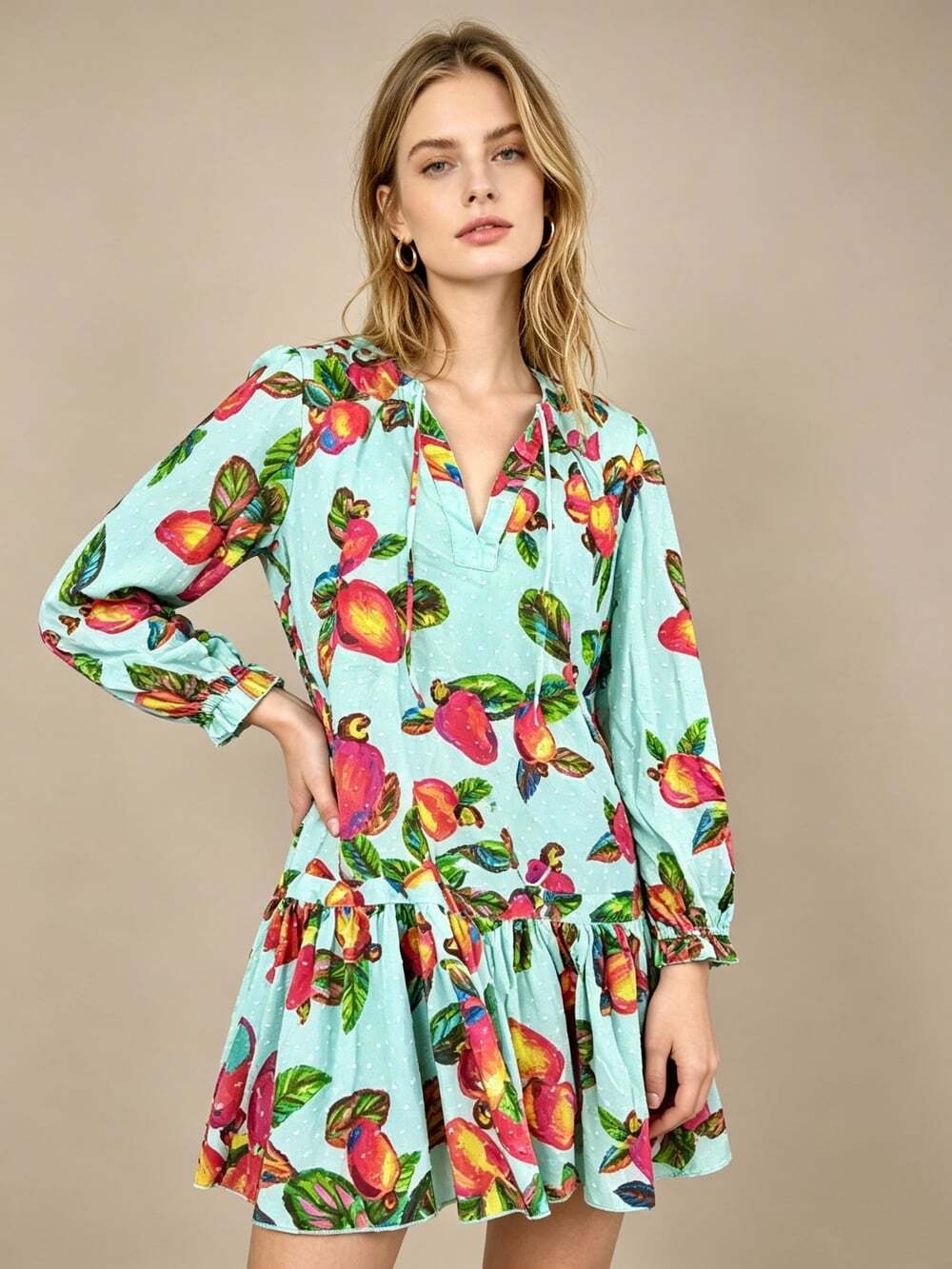 NWOT Tropical Fruit Parrot Print Mini Dress Size S - Picture 1 of 14